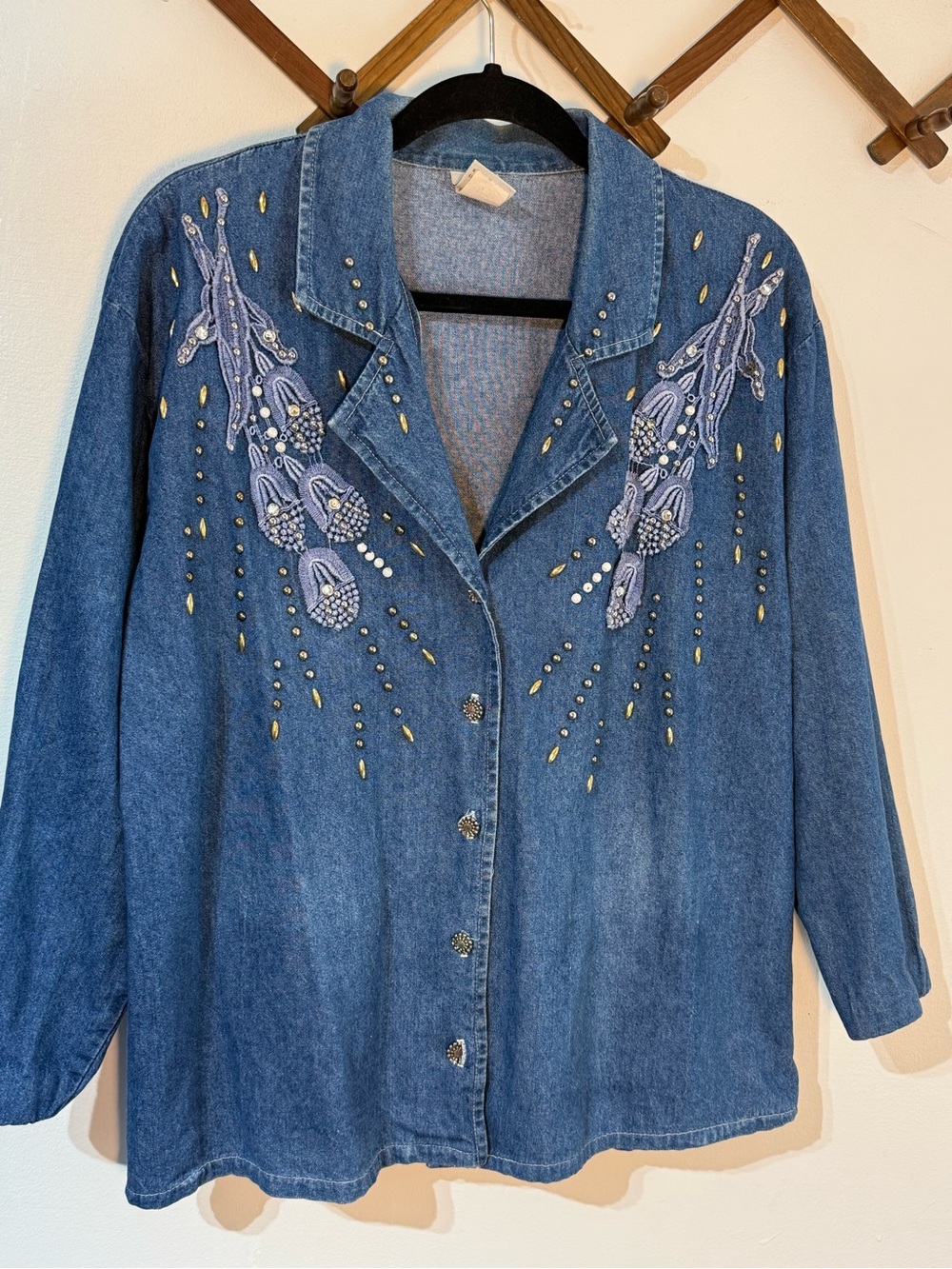 Embroidered Blue Denim Blazer Jacket with Bead Accents by USA bridge sportswear